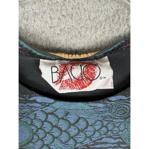 Vtg Bacio Top Women’s Medium Multicolor Fish Print Crop T-shirt USA 80s 90s - Picture 2 of 10